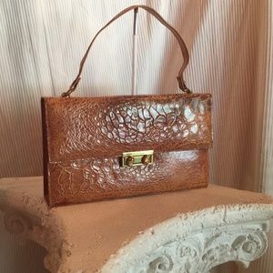 Vintage Caramel Alligator Leather Handbag with Top